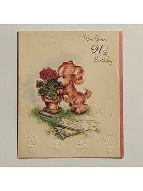 VINTAGE Greeting Card 21st Birthday Printed in Canada 1950s